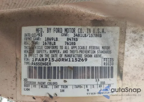 1994 Ford Escort Lx/Sport z USA, uszkodzony, nr VIN 1FARP15J0RW115269